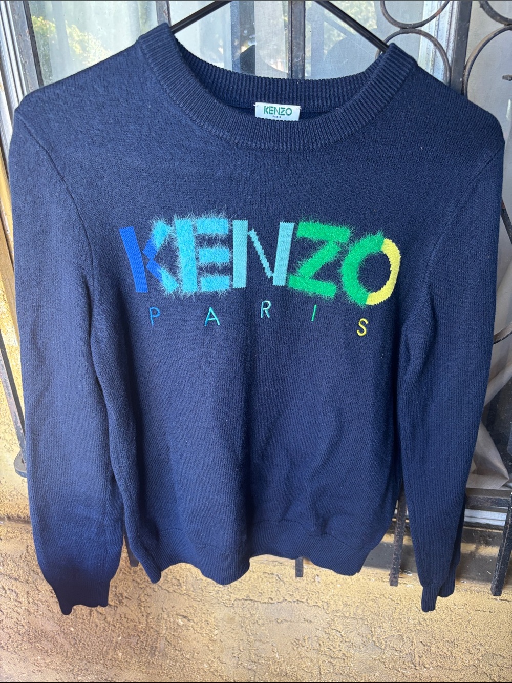 Kenzo Navy Crewneck Sweater with Multicolor Logo